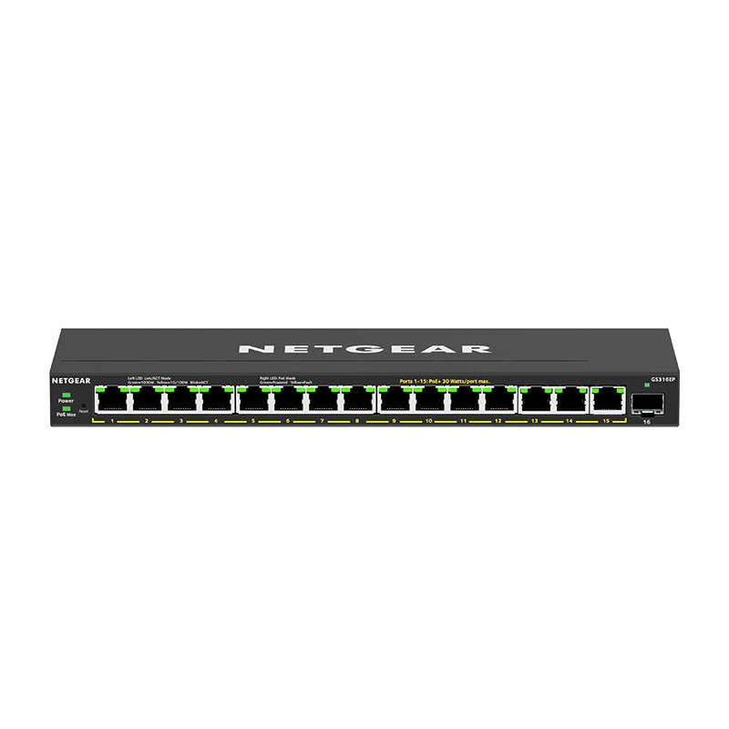 ETGEAR GS316EP Managed Gigabit Ethernet (10/100/1000) Power over Ethernet (PoE) Black ETGEAR GS316EP Managed Gigabit Ethernet (10/100/1000) Power over Ethernet (PoE) Black