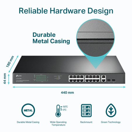 P-Link 18-Port Gigabit Rackmount Switch with 16 PoE+