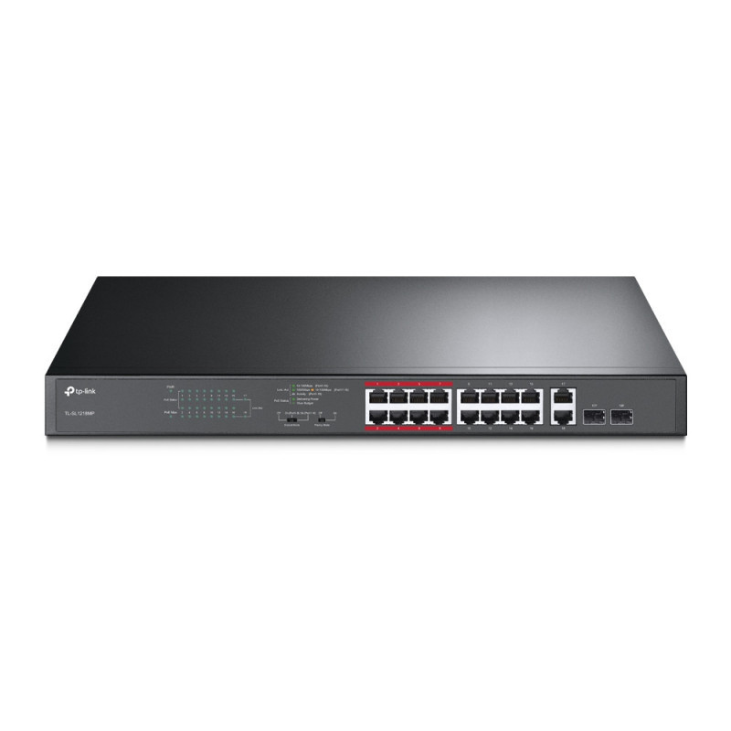 P-Link 16-Port 10/100Mbps + 2-Port Gigabit Unmanaged PoE Switch