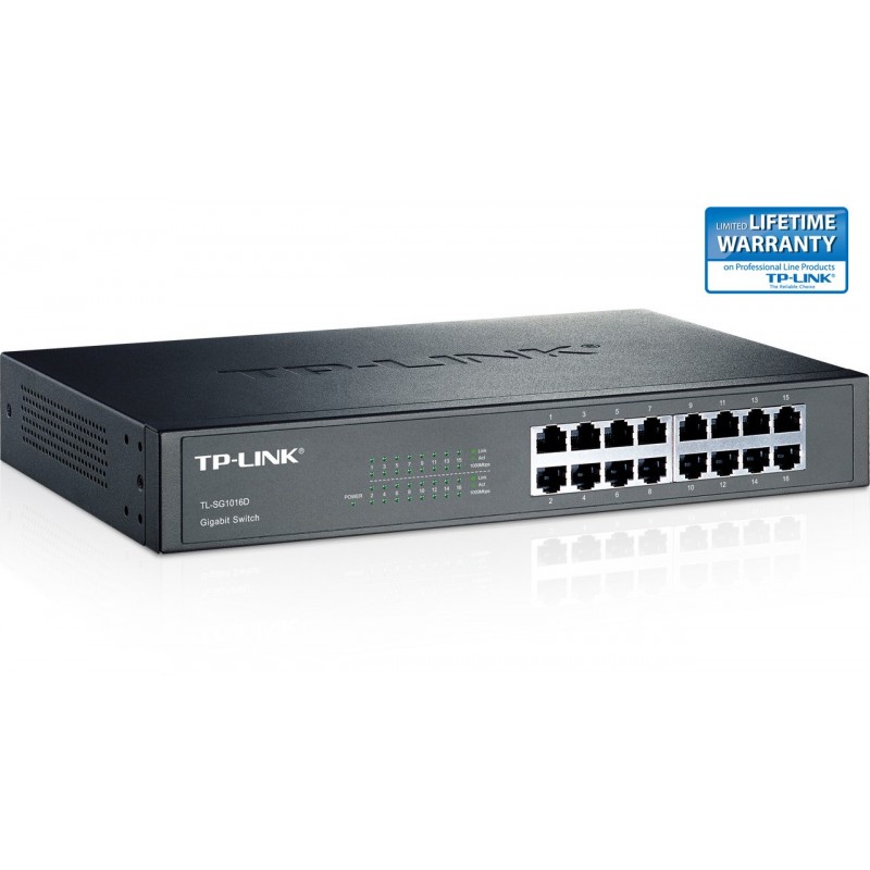 16-Port Gigabit Ethernet 19 Rackmount Switch RJ45 10/100/1000